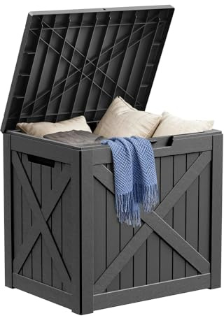 DRATO 32 Gallon Deck Box, Waterproof Resin Large Outdoor Storgae Box for Patio Furniture, Patio Cushions, Gardening Tools, Pool and Sports Supplies, Lockable,Black
