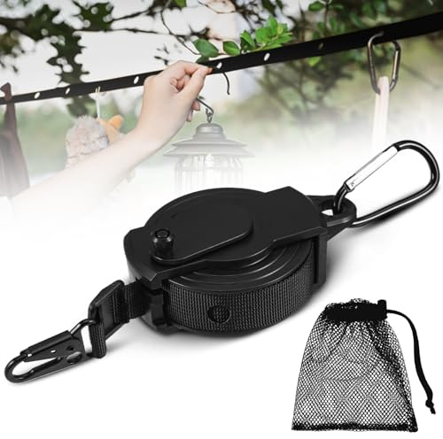 Wäscheleine Ausziehbar, 3.6m Camping Wäscheleine, Outdoor wäscheschnur Zubehör Gadgets für Waschküche Balkon Garten Camping Wohnmobil (Schwarz)