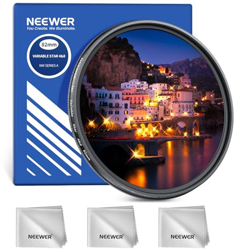 NEEWER 82mm Filtro Stella Regolabile a 4/8 Punti, Filtro Starlight Scintillante a Croce per Lente Fotocamera, Telaio in Metallo Sottile e 3 Panni Pulizia per Fotografia Notturna Gioielli Architettura