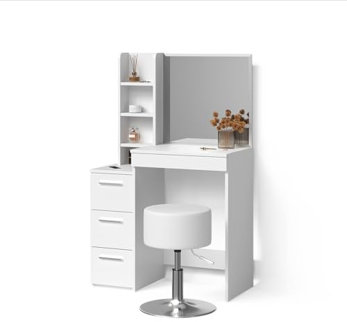 Livinity Schminktisch Ivera, Weiß, 79.9 cm mit Hocker