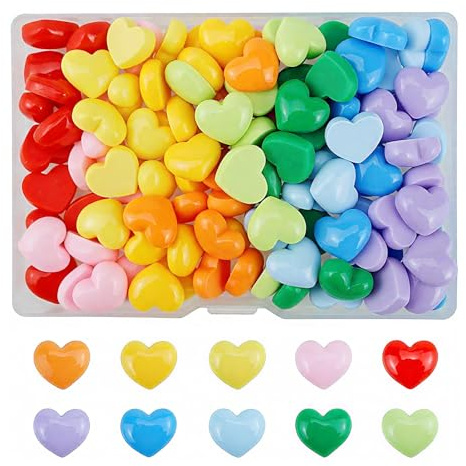 RUISPEED 120 Stück flache Harz Herzanhänger in bunten Farben, kleine Herz-Verzierungen aus Kunststoff, ideal für DIY Bastelarbeiten, Schmuck und Deko