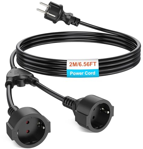 HITRENDS 2M Verlängerungskabel, IP44 Verlängerungskabel mit 2 Schuko Steckdosen, 3x1,0mm² Verlängerung Doppelsteckdose Außen für Garten, Büro, Zuhause, 250V/13A/3250W, Schwarz