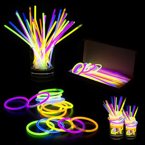 Leuchtstäbe, Party-Set, 1000 Stück, ultrahell, 20,3 cm, leuchtende Neonstäbe mit Verbindungsstücken, Leuchtarmbänder, Halsketten, Partyzubehör für Halloween, Geburtstage, Festivals, Hochzeiten und