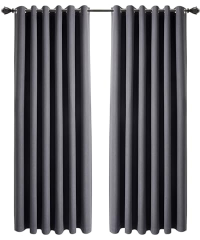 INSPIRE HOMEWARE 100% Blackout Eyelet Curtains for Living Room 66x72 Inch Drop Charcoal Linen Curtains Energy Saving and Privacy protection Ring Top Curtain 2 Panels & Tieback
