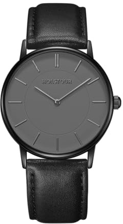 HOLSTOUR Watches for Mens Minimalist Fashion Business Wrist Watch Analog with Black Case Black Leather Strap