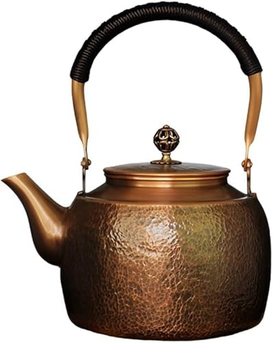 DLLDQBD Handgefertigter Teekessel Aus Gehämmertem Kupfer – 1,5 Mm Herdplatte Aus Reinem Kupfer, 1700 Ml, Traditioneller Brüher Für Gas Und Induktion