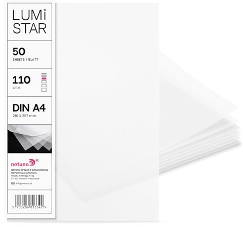 Netuno 50x Transparentpapier Weiß DIN A4 21x29,7 cm 110g LumiStar | durchsichtiges Papier für Aquarell, Scrapbooking & Lichttüten zum Basteln