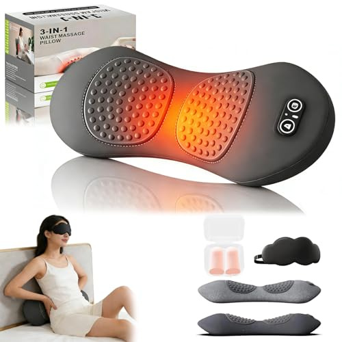 3-in-1 Back Massage Device, 3 in 1 Rückenmassagegerät Unterer Rücken, Lendenwirbel Massagegerät mit Traktion, Vibration und Wärme, Electric Lumbar Traction Device, Intelligent Massager (BLACK)