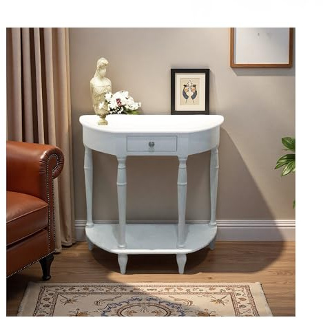 OVOGGPAN Consolle a mezzaluna con cassetto e ripiano, tavolo da ingresso in legno, tavolini da divano semicircolari per corridoio, soggiorno e ingresso(White,100cm/39.4in)