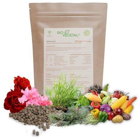 BioVegetal organisch-mineralischer Universal-Dünger mit Guano und Langzeitwirkung durch Fixierung der Nährstoffe durch Ton, 2,5 kg jetzt im recycelbaren und wiederverschließbaren Papierbeutel