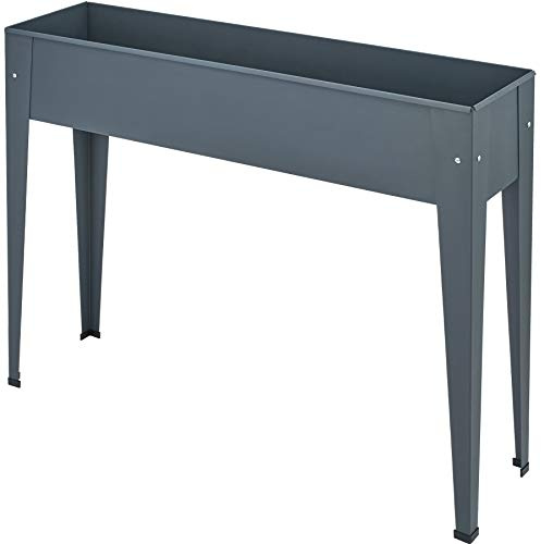 tectake® Upphöjd odlingsbädd 98,5 x 26 x 82,5 cm, pulverlackerat stål | Väderbeständig, 42 L fyllningsvolym, avloppsöppning, ergonomisk höjd, inklusive handskar, Dränerad design, antracit