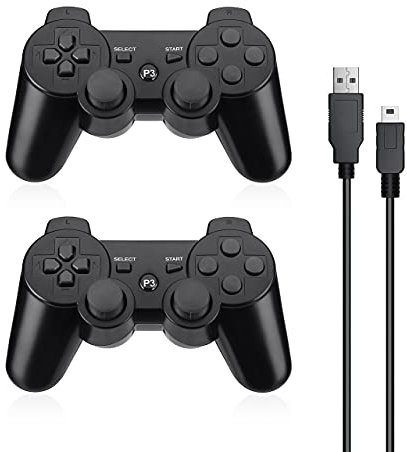 Powerextra Controller PS-3 2 Pack Wireless Bluetooth ad Alte Prestazioni per Play-Station 3 Console di Gioco Double Shock con Cavo di Ricarica