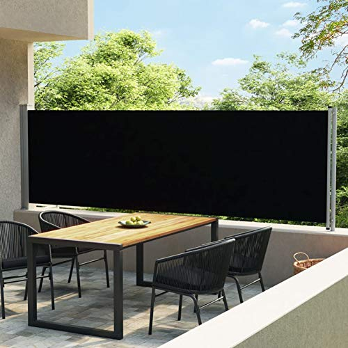 Tidyard Seitenmarkise Sichtschutz Sonnenschutz Windschutz Markise Boden- und Wandmontage Schwarz 140x600 cm
