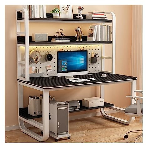 Laptop-Tisch Computertisch PC-Desktop-Schreibtisch, Schreibtisch, Bücherregal, ein Schreibtisch for Studenten, Zuhause, einfacher Büro-Schreibtisch, PC-Tisch, Schwarz-Weiß-Stil, Vielfalt Arbeitstisch