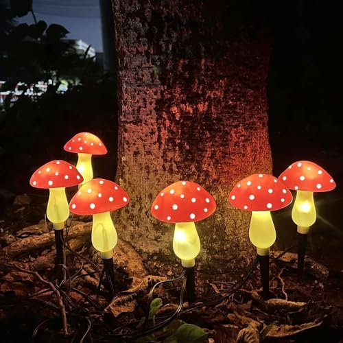 MiXXAR Upgraded Set of 8 Solar Mushroom Lights, Waterproof Garden Mushroom Lamp Outdoor Decor Landscape Yard Easter Pathway Chrismas Decorations (RED)