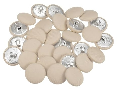 QUARKZMAN 30 Stück Knöpfe mit Stoffüberzug 20 mm Vintage Stoffknöpfe Bezogen Nähknöpfe Beige Runde Retro Bastelknöpfe Metallschaft für Mantel Strickjacke Anzüge Kleider Blusen