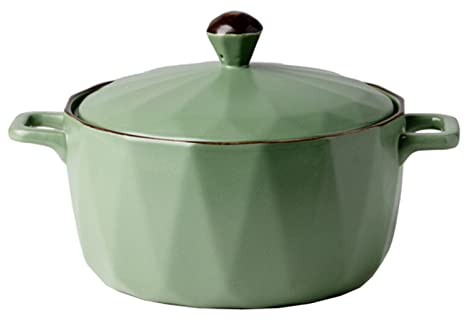 Stapelbar keramisk bakpanna，lasagneform stor djup, lasagneform stor djup, keramisk rund gryta med lock Ugnssäker, handtag for keramiska kokkärl(Green,35oz 1000ml)