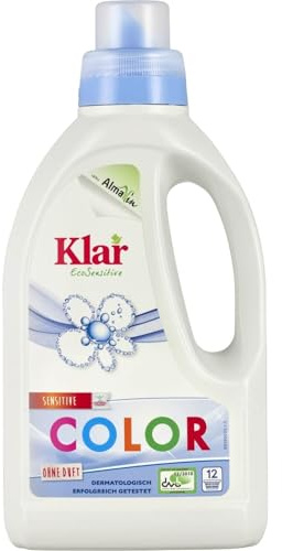 Klar eco Sensitive Color Waschmittel 6x750ml, ohne Duft, 12 Waschladungen, für Allergiker, vegan