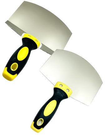 Sqxaldm Lot de 2 couteaux à mastic en forme d'arc, outil de rebouchage, spatule de peintre en acier inoxydable, spatule de plâtre antirouille, spatule de plâtre avec manche en plastique