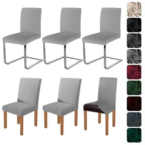 jabeick Elastische Stuhlhussen 6er Set Stuhlbezug Stretch Hussen (Hellgrau) | Abnehmbarer Waschbarer Stuhlbezüge Stühle Schutz für Esszimmer Küche Restaurant Hotel Bankett Hochzeit