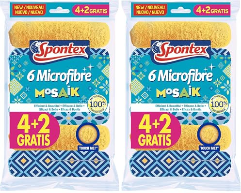 Spontex Mosaik - Pack de 6 Bayetas de Microfibra (Paquete de 2)