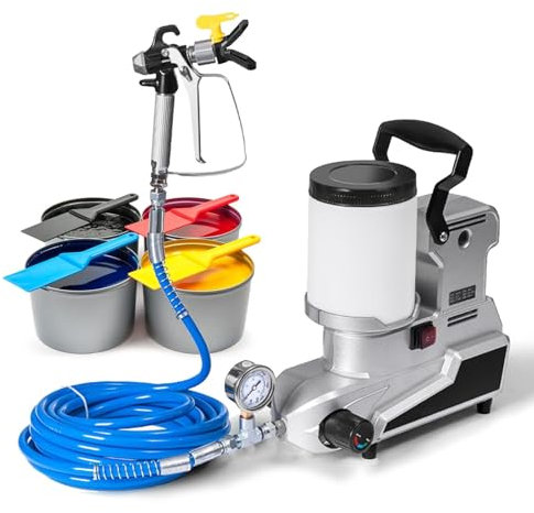 Spruzzatore di Vernice Airless da 2 Litri,Tubo da 5m,Pistola a Spruzzo Elettrica,con Accessori per Spruzzatore di Vernice,per Progetti di Pittura Fai da Te per Interni ed Esterni di Case,220V