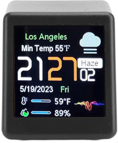 Sorandy Desktop Electronic Clock, LCD Digital Display Calendar Temperature Weather Forecast Station Support Wifi Networking Small Digital Clock, Room Decorations for Home (Black)