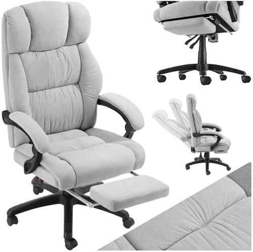 tectake® Sedia Ufficio Ergonomica, Poltrona relax con Poggiapiedi Estraibile, Sedia Gaming per Scrivania Gaming, Imbottitura in Velluto, Altezza Regolabile, Rotazione a 360°, 5 Ruote Doppie - Grigio