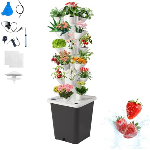 Système de culture hydroponique, tour hydroponique, 30 pods, Aeroponic Tower Garden pour herbes, fruits et légumes en intérieur, kit de culture de légumes avec réservoir d'eau de 10 litres et pompe