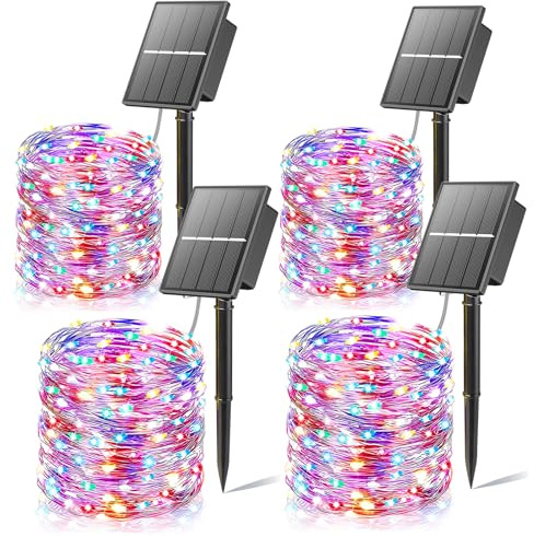 SOLARBABY Solar Lichterkette Aussen,4x20M 200 LED Solarlichterkette Außen Wetterfest,8 Modi Mehrfarbige Kupferdraht Lichterkette Außen Solar Weihnachts Lichterkette für Garten Balkon Dekoration
