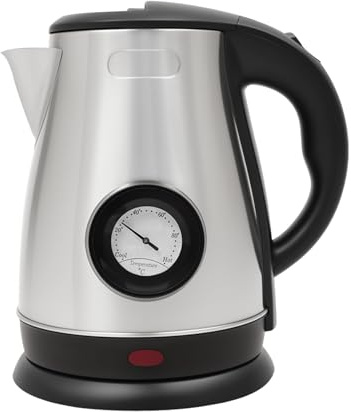 Bollitore elettrico in acciaio inox, 1,8 l, 1500 W, con indicatore di temperatura e sicurezza, bollitore elettrico con protezione contro il surriscaldamento per tè/caffè (argento)
