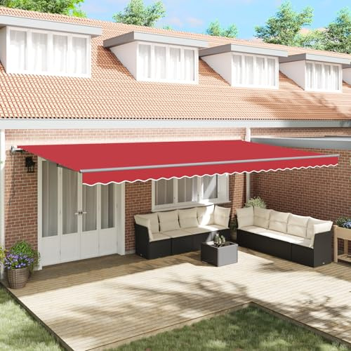 Automatische Einziehbare Markise Rot 600x300 cm, Schattenspender und Wetterschutz für Terrasse und Garten mit Fernbedienung