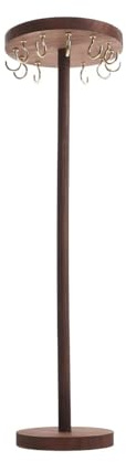 iplusmile Soporte para Collares de Madera de Nogal Natural, Expositor de Joyas de Mesa Redondo con 12 Ganchos, Organizador Multiusos para Collares, Pendientes y Pulseras, Adecuado