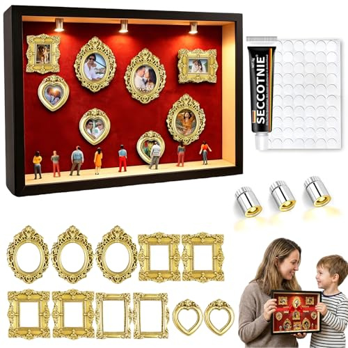 DIY Mini Museum Bilderrahmen, Mini Menschen Figuren Museum, Museum of Us, Bilderrahmen zum Befüllen mit Miniatur Menschen, Vintage Foto Bilderrahmens mit LED Licht für Jahrestag, Hochzeit