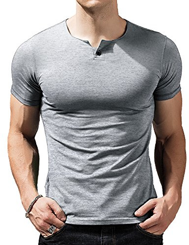 Herren Lange Henley Kurzarm T-Shirt Taste Knopfleiste Einfacher V-Ausschnitt Hemden Baumwolle