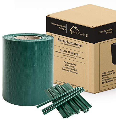 Panorama24 Bande brise-vue en PVC - Vert - RAL6005 - 70 m x 19 cm - Avec clips de fixation