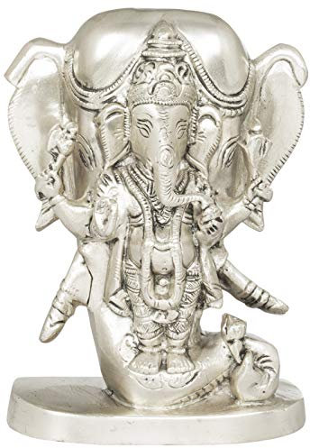 Exotic India Lord Ganesha de pie en el fondo de la cabeza de elefante – Estatua de latón – Color plateado