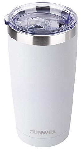 SUNWILL Travel Coffee Tumbler 20 oz, Insulated Mug with Lid, Stainless Steel Cup for Hot and Cold Drinks, Powder Coated White
