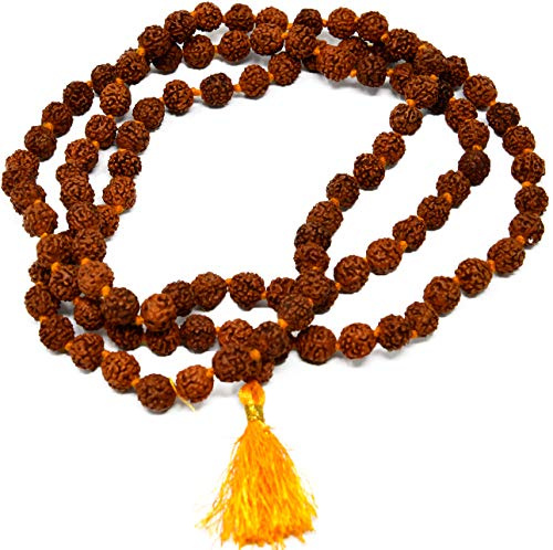 Wonder Care Authentic Rudraksh Natural 5 Face Mala mit 108 + 1 Bead - Real Himalayan Rudraksha Seeds Religious Ornament Rosenkranz Japa Mala Halskette - Importiert aus Nepal
