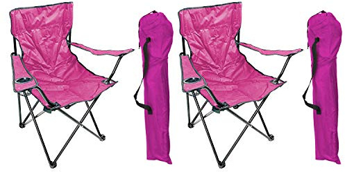 2'er Set Anglersessel Campingstuhl Faltstuhl Anglerstuhl Regiestuhl Pink mit Getränkehalter und Tasche