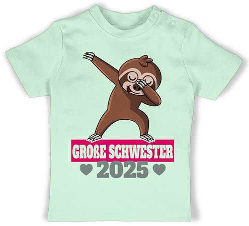 Baby T-Shirt Mädchen Jungen - Große Schwester Dabbing Faultier 2025 Grau - 1/3 Monate - Mintgrün - Geschwister t-Shirts Schwestern 2021 Tshirt Shirt Big Sister Babykleidung Grosse t sis