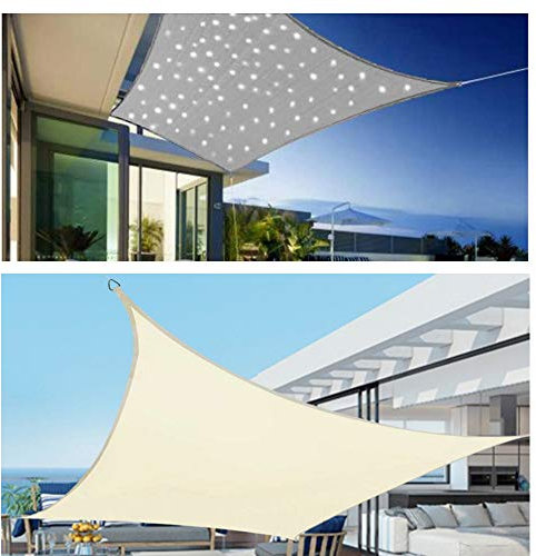 HOXMOMA Sonnensegel mit LED-Leuchten, Sonnensegel Wasserdicht, Rechteckig Sonnensegel, Sonnenschutz Balkon Hergestellt aus hochwertigem Polyester, für Garten/Balkon/Terrasse, Beige,Beige,2×5m
