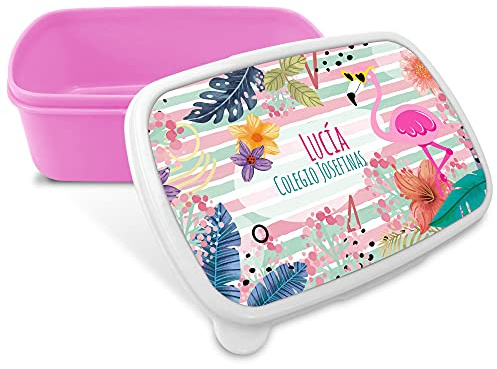 LolaPix Portavivande per Bambini. Regali Personalizzati. Scatola di Snack con Nome. Adatto al microonde e Privo di BPA, ftalati e Metalli Pesanti. Vari Disegni. Flamingo
