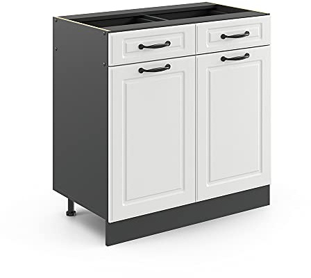 Vicco Küchenunterschrank R-Line, Weiß Landhaus, 80 cm ohne Arbeitsplatte, zur freien Kombination innerhalb modularer Küchensysteme