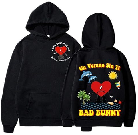 Sudadera con Capucha con Estampado De Bad Bunny UN Verano SIN TI para Hombre, Ropa De Calle Sudaderas De Manga Larga De Gran Tamaño Chándal Unisex para Hombre 2022