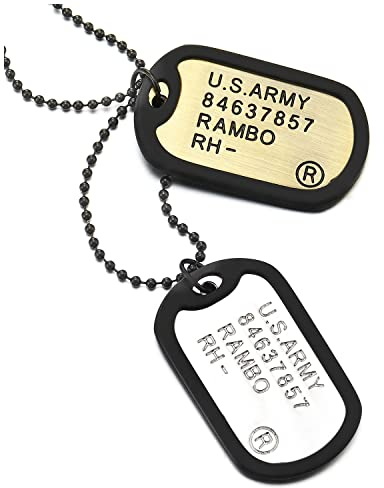 COOLSTEELANDBEYOND Silber und Bronze Klassischer Zwei Stücke Herren Militär Armee Dog Tag Anhänger mit Schwarz Silikon und 70cm Kugelkette
