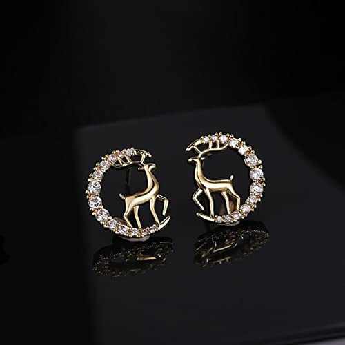 CHABER Cartoon Tier Hirsch Ohrstecker Kleine Geweih Ohrring Für Mädchen Kind Strass Gold Schmuck Frauen Anhänger