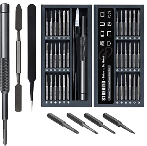 STREBITO Small Screwdriver Set - 39 in 1 Precision Screwdriver Set, Electronics Tool Kit - PC, Laptop, RC, Computer, Phone Repair Kit, S2 Steel Long Bits - Torx, Pentalobe, Triwing