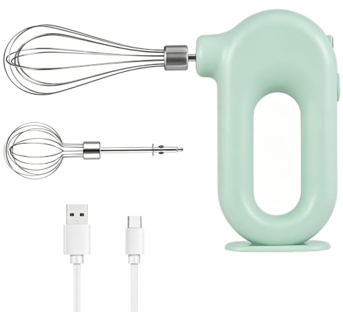 Batteur électrique, fouet electrique, batteur electrique cuisine, Batteur électrique à Main Sans Fil Support D'aide De Cuisine Batteur à œufs Rechargeable Par USB Réglable à 4 Vitesses 1500mAh(Vert)