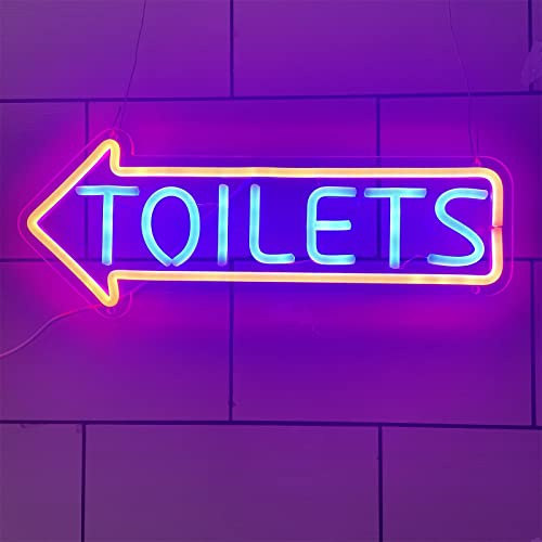 KEYQEEN Insegna al Neon a LED con Freccia per Toilette, luci al Neon con indicatore di Ingresso WC dimmerabili Personalizzate per la Decorazione della Parete del Bagno del Bagno,Left,40x15cm